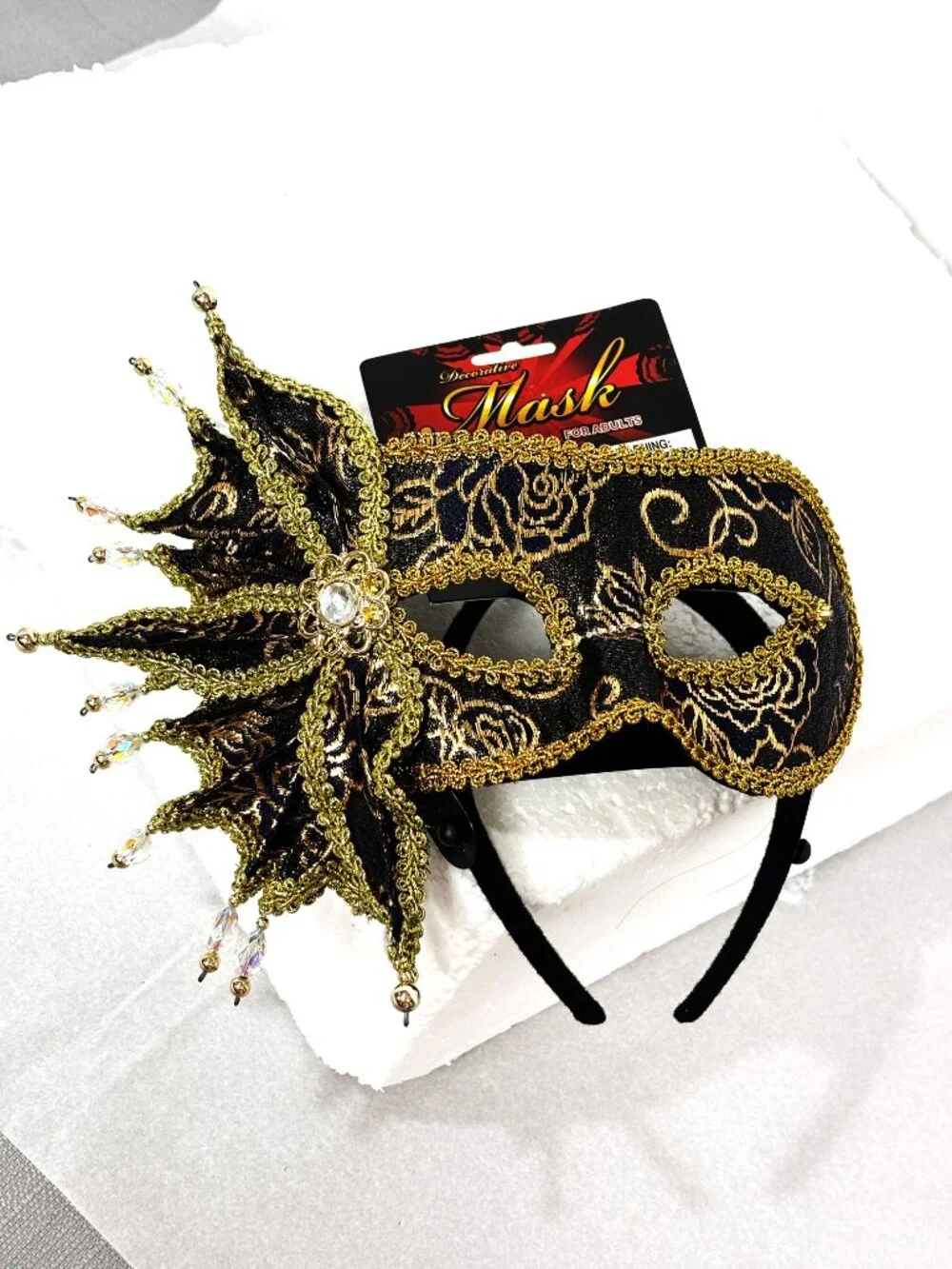 Venetian Navy & Gold Rose Brocade Carnival Mask NWT NOS